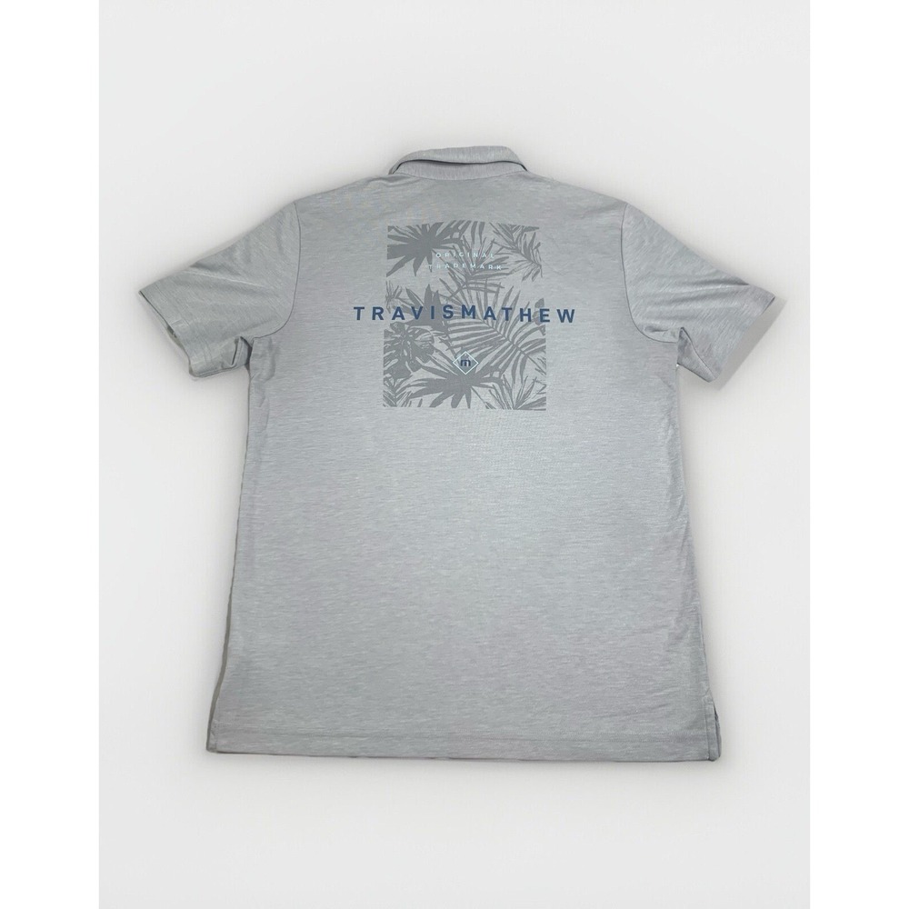 Travis Mathew Gray Polo Golf Shirt Medium Pima Cotton Blnd Palm Branch Back Logo